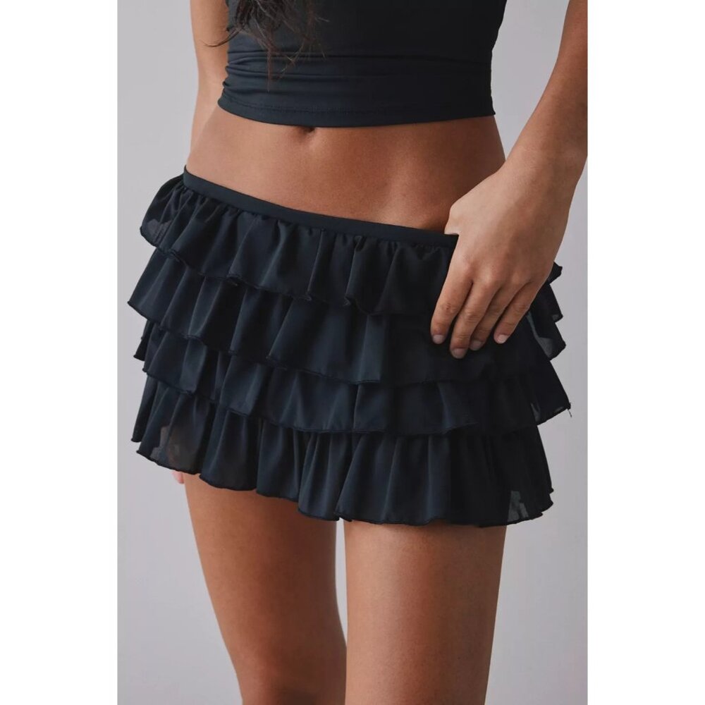 UO x Out From Under Cammy Ruffle Trim Micro Skort Womens Sz Small Tap Shoe Black - Picture 7 of 16